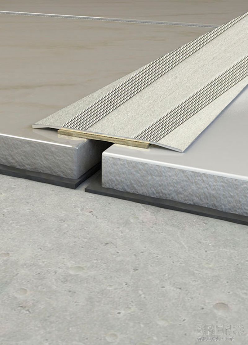 Přechodový profil s drážkami česaná nerez - samolepicí