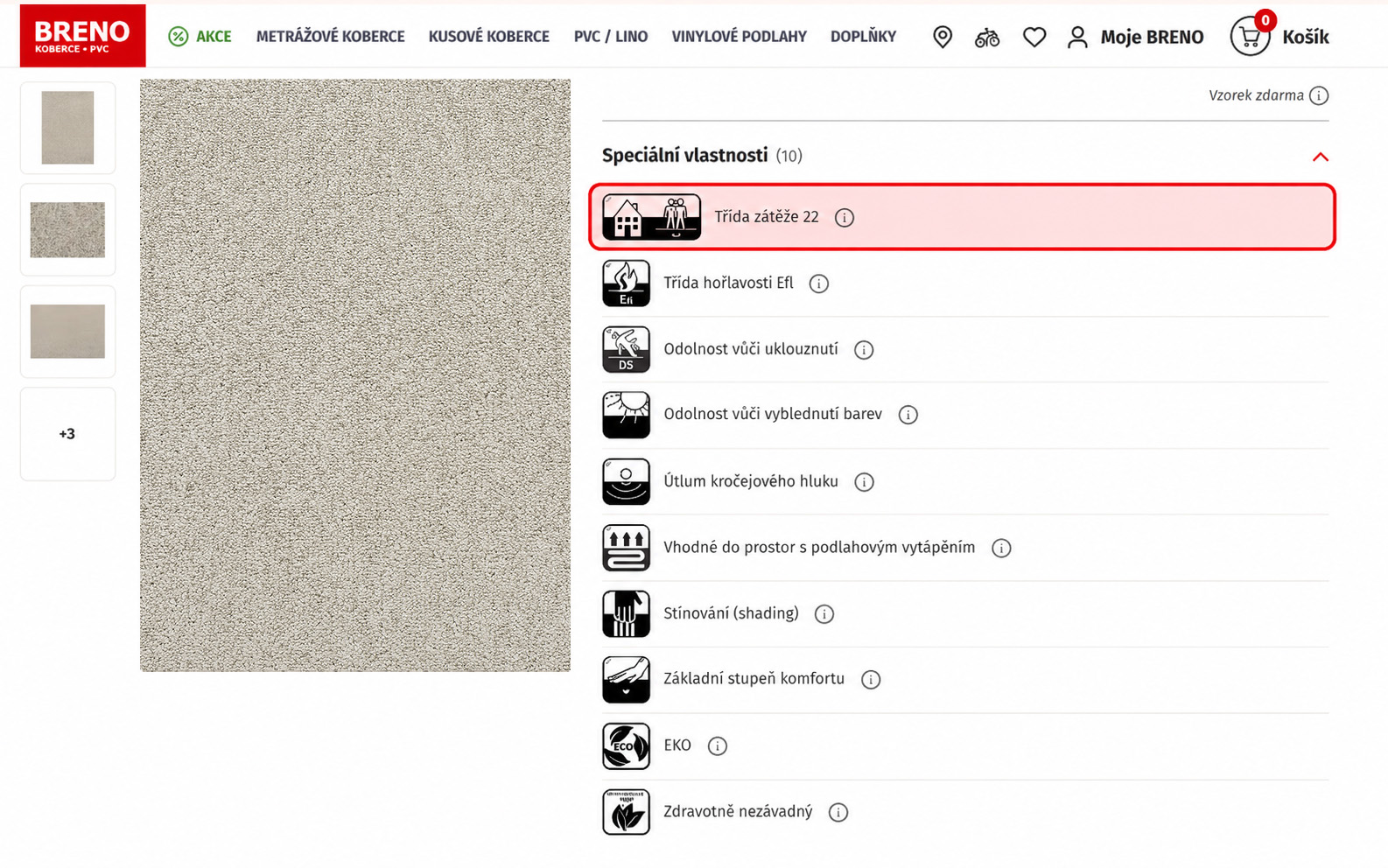 Piktogram třídy zátěže na webu BRENO u metrážového koberce.